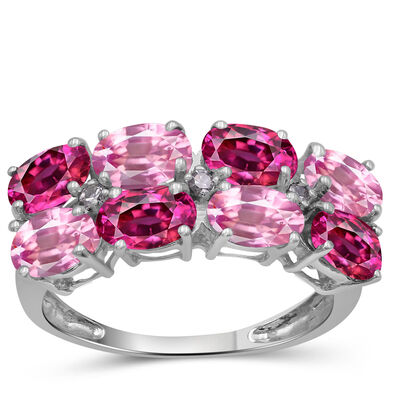 Light/Dark Oval Created Pink Sapphire Band Ring in Sterling Silver
